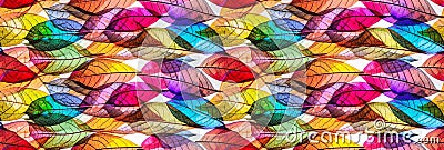 Macro texture of beautiful leaves in rainbow colors tones. AI generative illustration Cartoon Illustration