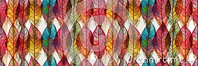 Macro texture of beautiful leaves in rainbow colors tones. AI generative illustration Cartoon Illustration