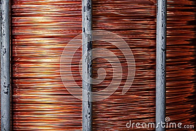 Macro texture copper cable rolled coil up on industry factory Stock Photo