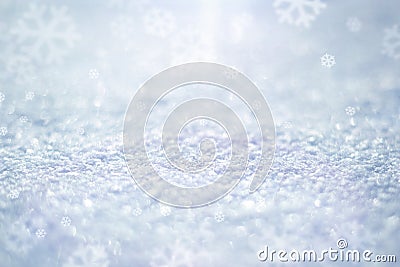 Macro texture of the snow surface with bokeh highlights, fabulous lighting effect and with a place for the inscription Stock Photo