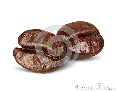 Macro two coffee beans isolated on white, path Stock Photo