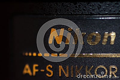 Macro of unspecified Nikon AF-S Nikkor lens Editorial Stock Photo