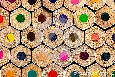 A macro of a very OCD orderly stack of unsharpened colored pencil ends. Sharp and Highly Detailed with a shallow depth of focus Stock Photo