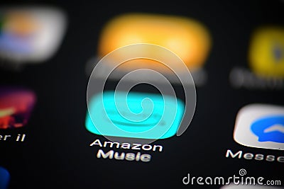 Macro view of Amazon Music app in a smartphone screen Editorial Stock Photo