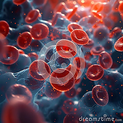 Macro view of biology abstract Cells, arteries, drugs, and light Stock Photo