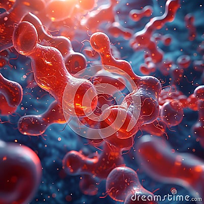 Macro view of biology abstract Cells, arteries, drugs, and light Stock Photo