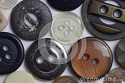 Macro view of buttons and fasteners with assorted colors and textures Stock Photo