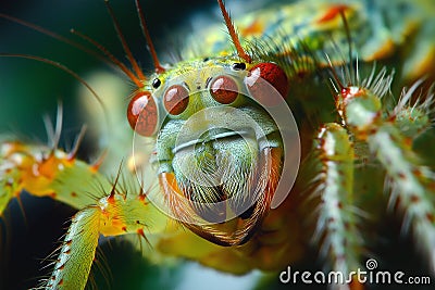 Macro view of a colorful spider, close-up display of its intricate details, stunning macro photography concept Stock Photo