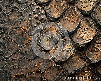Macro view of a fossilized dinosaur skin impression revealing the texture and patterns suitable for studying dinosaur epidermis Stock Photo