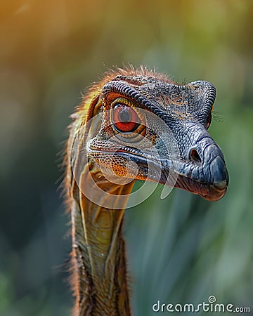 Macro view of an Ornithomimus in agile project management emphasizing speed and adaptability great for agile methodology themes Stock Photo