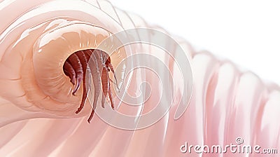 Macro view of a parasitic helminth with sensory tentacles. Intestinal parasite, parasitic worm. White background Stock Photo