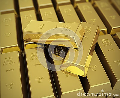 Macro view of stacks of gold bars Stock Photo