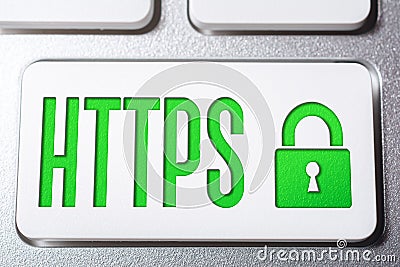 Macro Of The Word HTTPS With A Lock Security Icon On A Keyboard Button Stock Photo