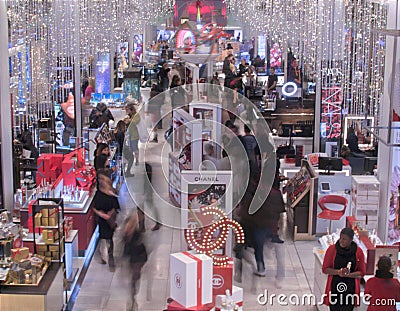 Macy`s Department Retail Store in New York City People Shopping Holiday Season NYC Editorial Stock Photo