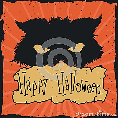 Mad Cat Halloween Retro Poster, Vector Illustration Vector Illustration