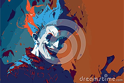 Mad crazy jester. Vector illustration of scary clown. Horror circus head. Cartoon design of creepy Vector Illustration