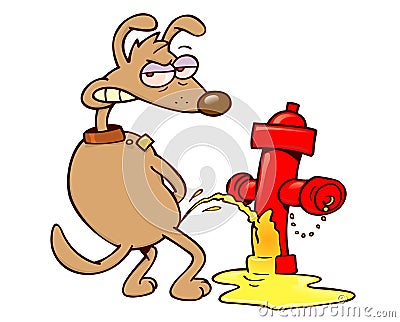 Mad dog peeing on a fire hydrant Vector Illustration