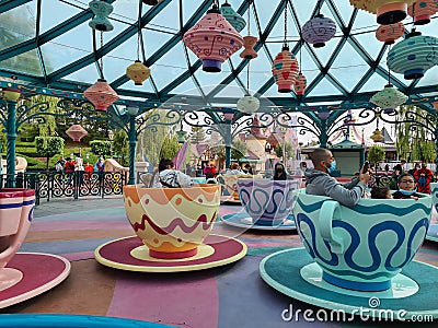 Mad Hatter`s Tea Cups in Disneyland Park - DisneyLand Paris Editorial Stock Photo