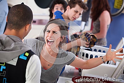 Mad in the Laundromat Stock Photo