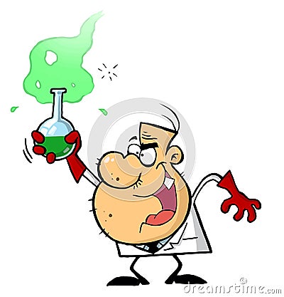 Mad Scientist Holds Bubbling Beaker Of Chemicals Vector Illustration