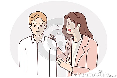 Mad wife shouting at ignorant husband Vector Illustration