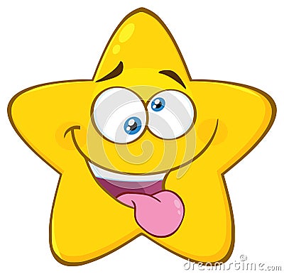 Mad Yellow Star Cartoon Emoji Face Character With Crazy Expression And Protruding Tongue Vector Illustration