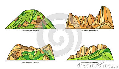 Madagascar landmarks or Africa travel icon set Vector Illustration