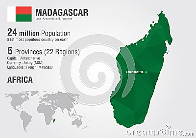 Madagascar world map with a pixel diamond texture. Vector Illustration