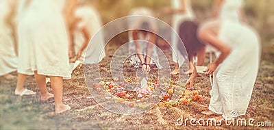 Madala with flowers and fruits, spiritual ceremony of earth. Stock Photo