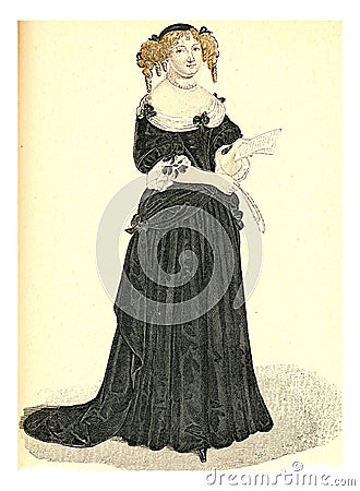 Madame de Sevigne, vintage engraving Cartoon Illustration