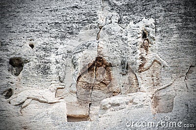 The Madara Rider is an early medieval large rock relief, Bulgaria, UNESCO World Heritage Site. Madarski konnik. Stock Photo