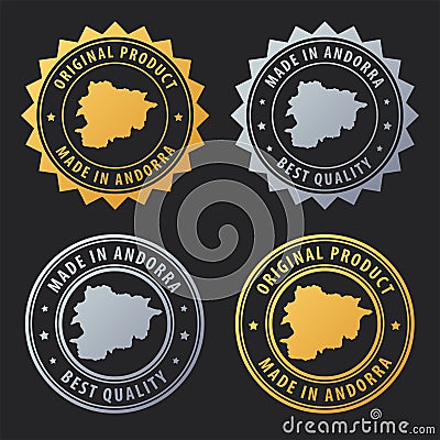 Made in Andorra - gold and silver stamp set. Best quality. Original product. Vector Illustration
