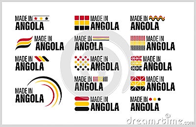 Made in Angola graphic and label set Vector Illustration