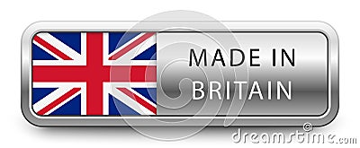 MADE IN BRITAIN metallic badge with national flag isolated on a white background. Vector Illustration