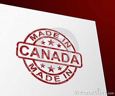 Made in Canada stamp shows Canadian products produced or fabricated - 3d illustration Cartoon Illustration