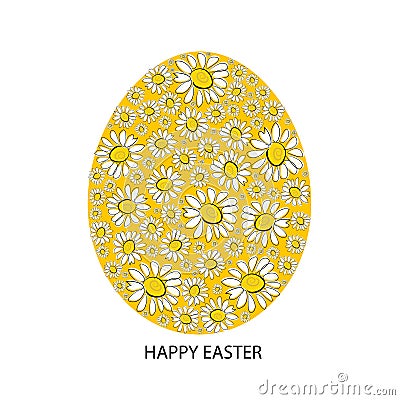 Made of colorful Easter white egg. Daisies Happy Easter greeting card Vector Illustration