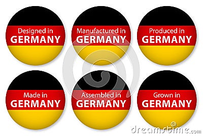 Made, designed in Germany, flag stickers, vector illustration Vector Illustration