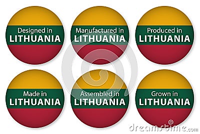 Made, designed in Lithuania, flag stickers, vector illustration Vector Illustration