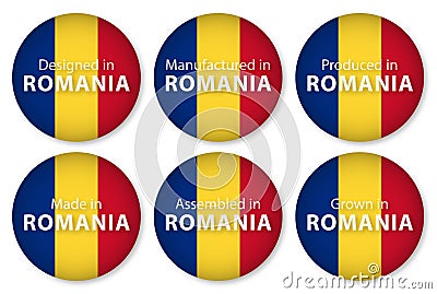 Made, designed in Romania, flag stickers, vector illustration Vector Illustration