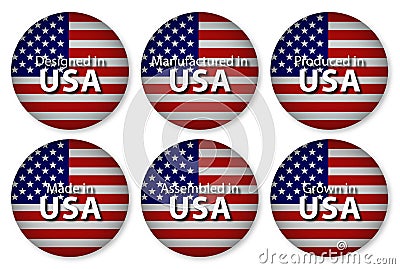 Made, designed in USA, flag stickers, vector illustration Vector Illustration