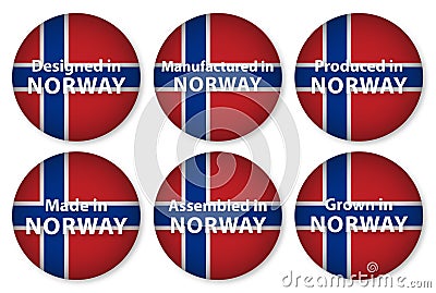 Made, designed in Norway, flag stickers, vector illustration Vector Illustration