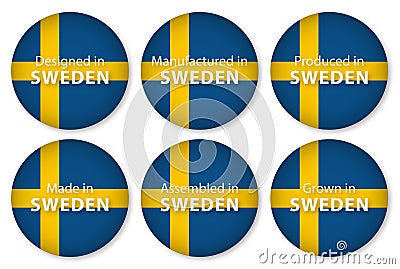 Made, designed in Sweden, flag stickers, vector illustration Vector Illustration