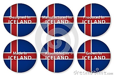 Made, designed in Iceland, flag stickers, vector illustration Vector Illustration