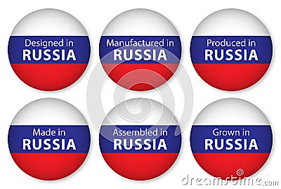 Made, designed in Russia, flag stickers, vector illustration Vector Illustration