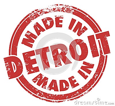 Made in Detroit Words Red Ink Stamp Grunge Badge Emblem Logo Stock Photo