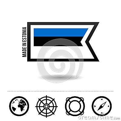 Made in Estonia flag with travel icons. Eps10 Vector. Vector Illustration