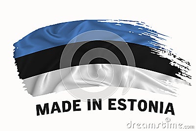 Made in Estonia handwritten vintage ribbon flag, brush stroke, typography lettering logo label banner on white background Stock Photo