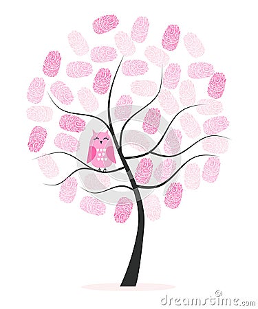 Made of finger print tree with owl vector background Vector Illustration