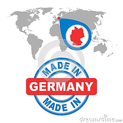 Made in Germany stamp. World map with red country. Vector emblem Vector Illustration