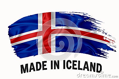 Made in Iceland handwritten vintage ribbon flag, brush stroke, typography lettering logo label banner on white background Stock Photo